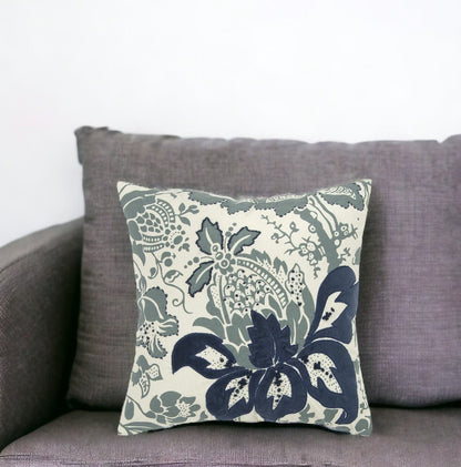 18" Blue and Ivory Cotton Throw Pillow 6.25" (L) x 18.0" (W) x 18.0" (H) FurniFindUSA