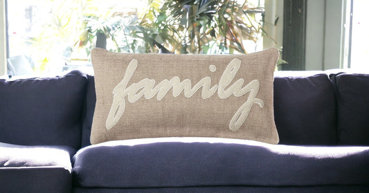 21" X 11" Tan Cotton Blend Zippered Pillow With Applique FurniFindUSA