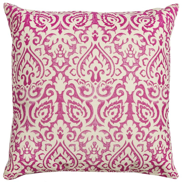22" Pink and White Damask Cotton Throw Pillow FurniFindUSA