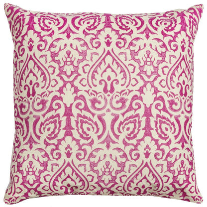 22" Pink and White Damask Cotton Throw Pillow FurniFindUSA