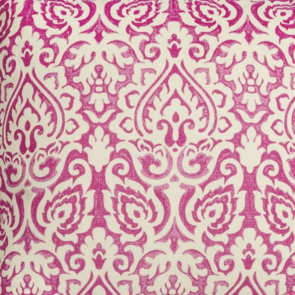 22" Pink and White Damask Cotton Throw Pillow FurniFindUSA