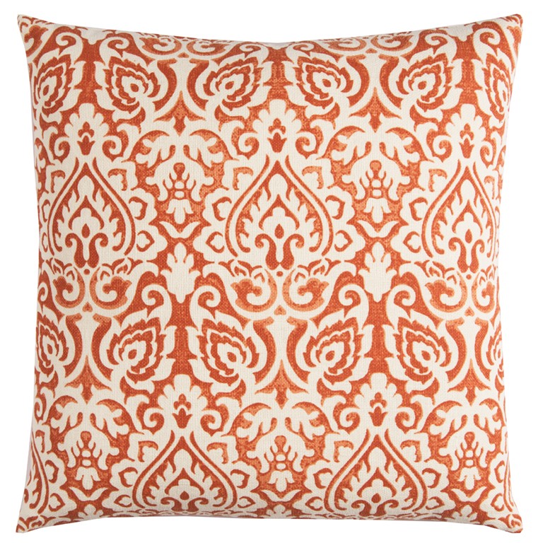 22" Orange and White Damask Cotton Throw Pillow FurniFindUSA