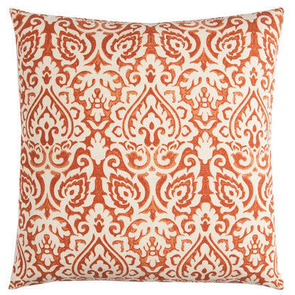 22" Orange and White Damask Cotton Throw Pillow FurniFindUSA