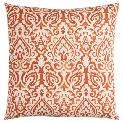 22" Orange and White Damask Cotton Throw Pillow FurniFindUSA