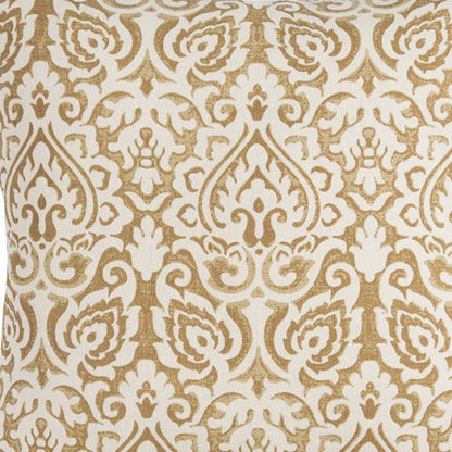 22" Gold And White Cotton Throw Pillow