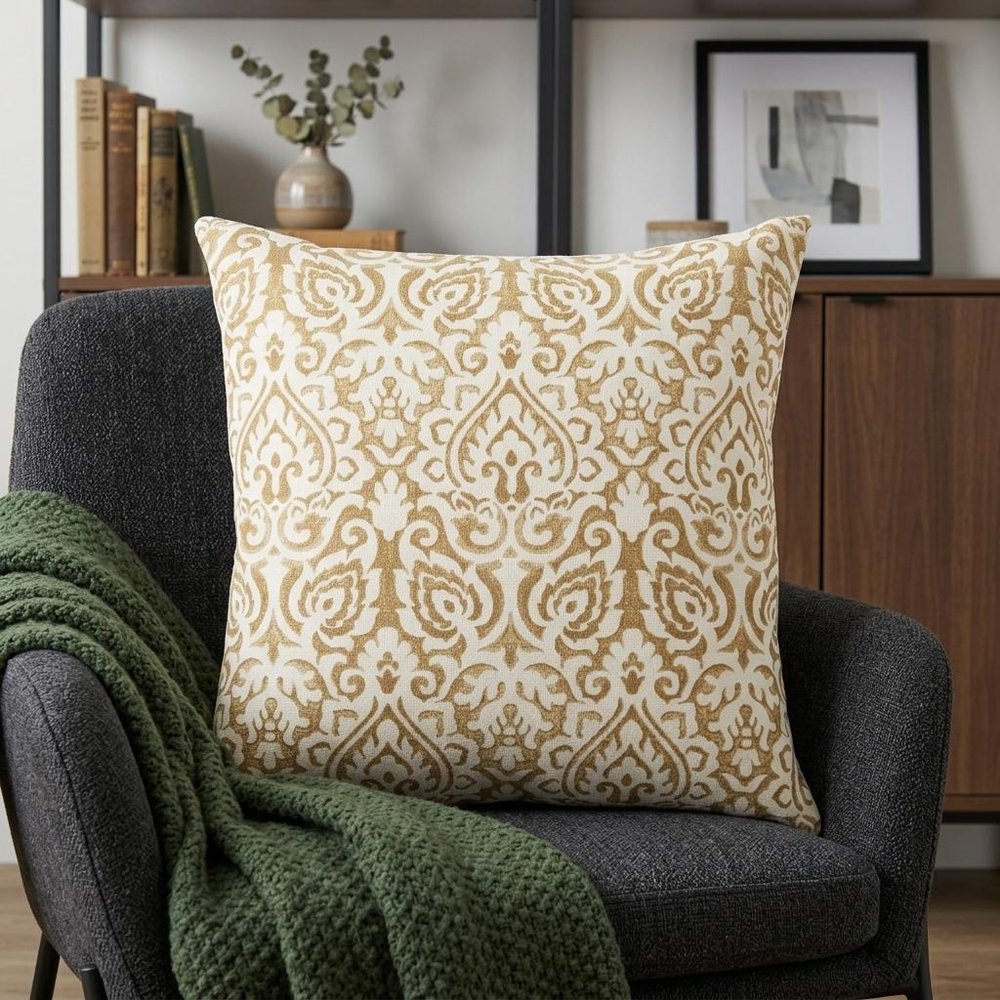 22" Gold And White Cotton Throw Pillow — view 5