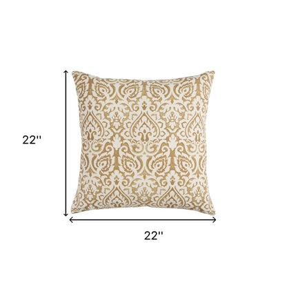 22" Gold And White Cotton Throw Pillow