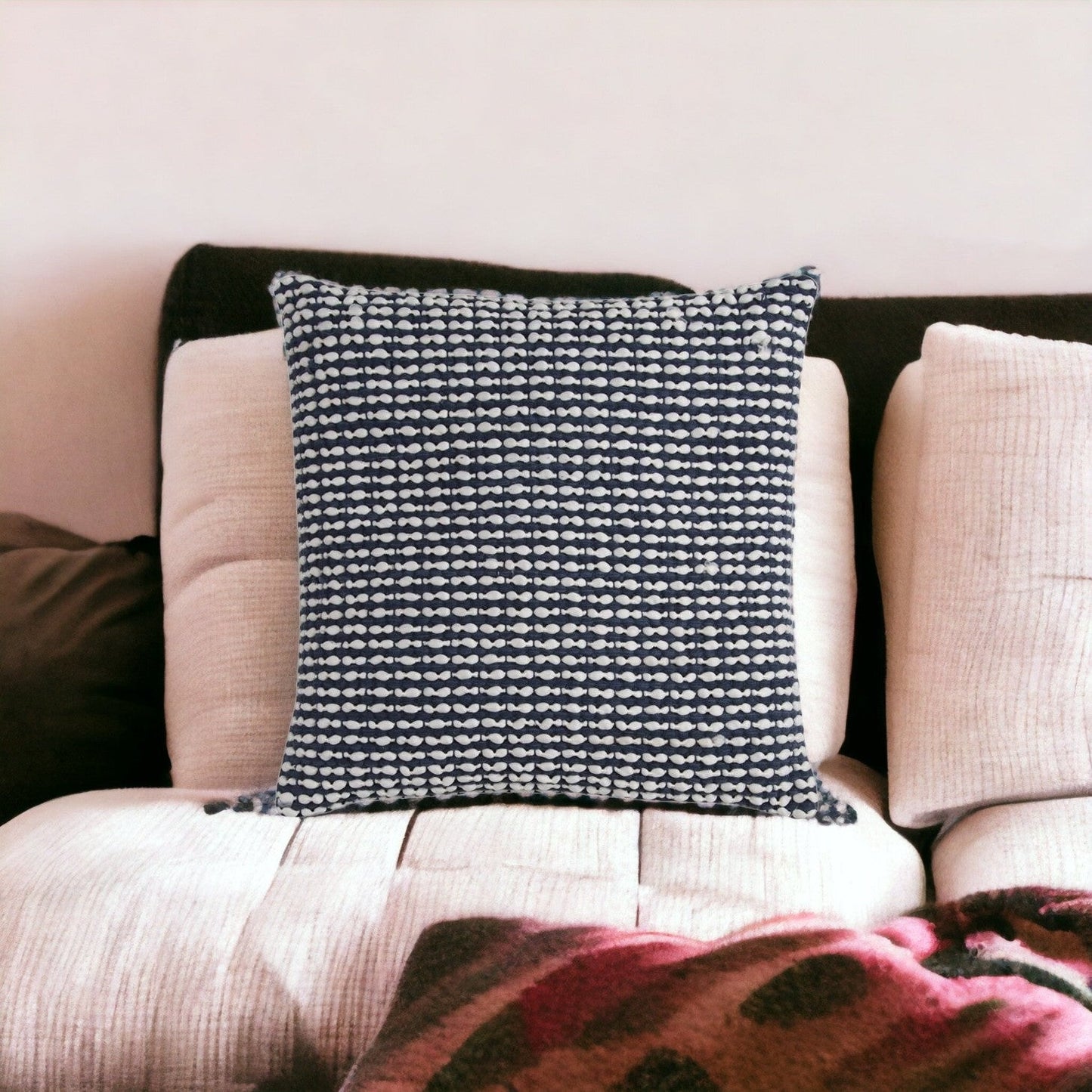 20" X 20" Blue and White Weave Cotton Zippered Pillow FurniFindUSA