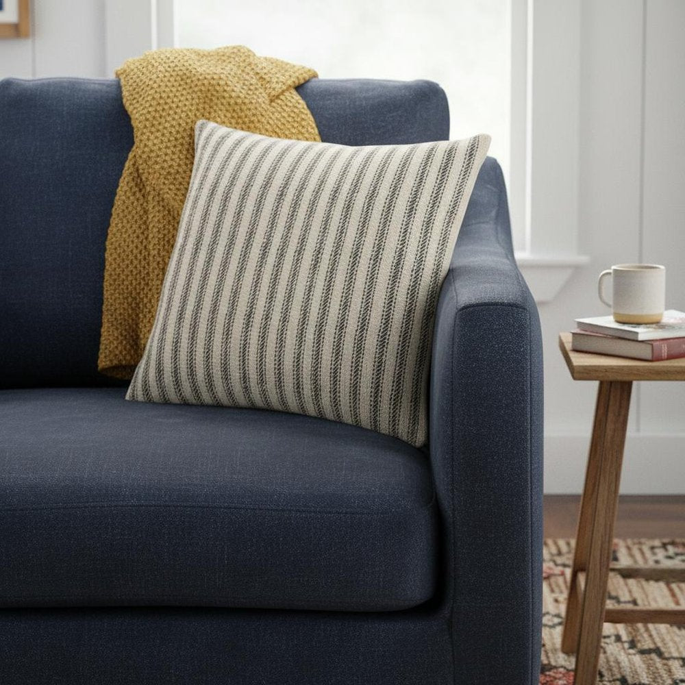 Gray Natural Ticking Stripe Throw Pillow — view 5