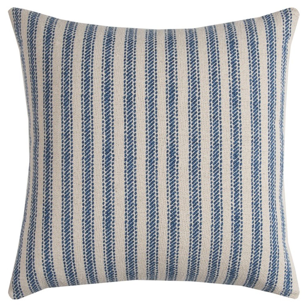 20" Blue And Natural Ticking Stripe Cotton Throw Pillow — view 1