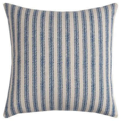 20" Blue And Natural Ticking Stripe Cotton Throw Pillow HomeRoots