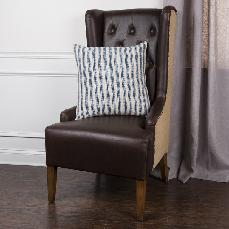 Blue Natural Ticking Stripe Throw Pillow FurniFindUSA