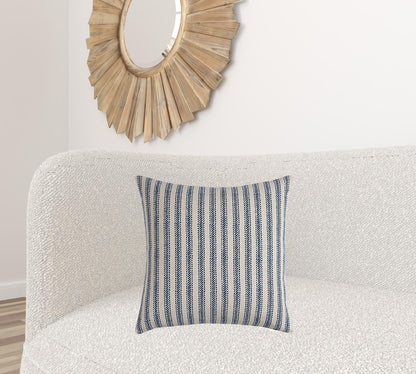 Blue Natural Ticking Stripe Throw Pillow FurniFindUSA