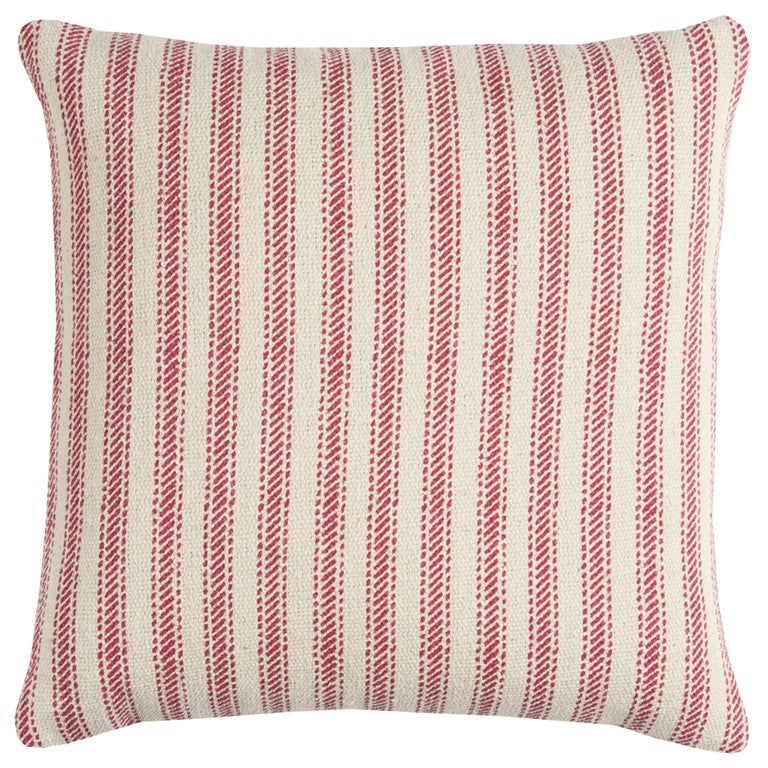 20" Red and Natural Ticking Stripe Cotton Throw Pillow FurniFindUSA