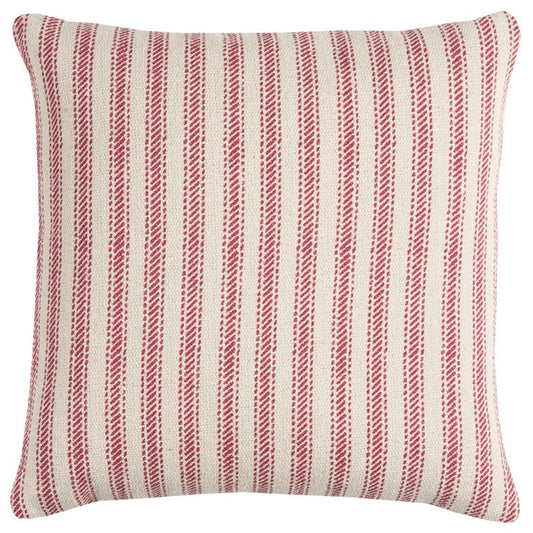 20" Red and Natural Ticking Stripe Cotton Throw Pillow FurniFindUSA