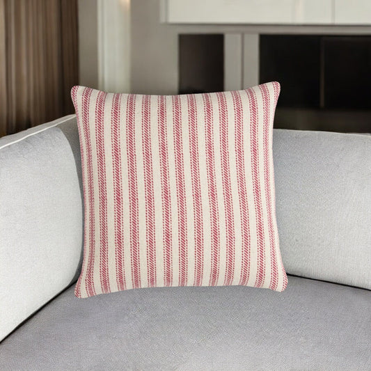 20" Red and Natural Ticking Stripe Cotton Throw Pillow FurniFindUSA
