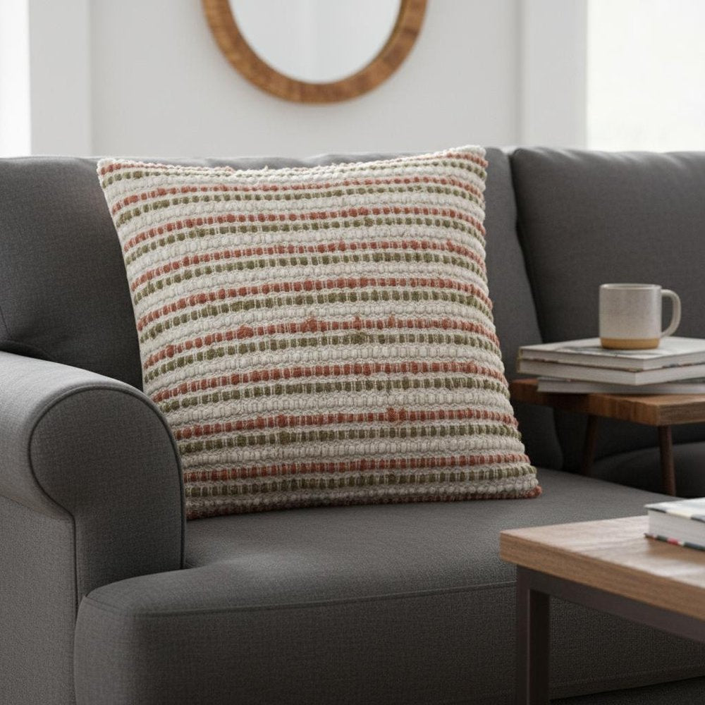 Brown Beige Nubby Texture Bands Throw Pillow — view 4