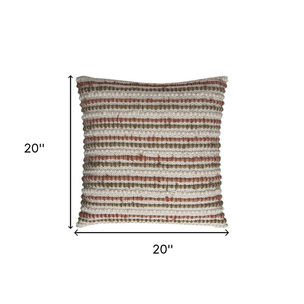 Brown Beige Nubby Texture Bands Throw Pillow — view 3