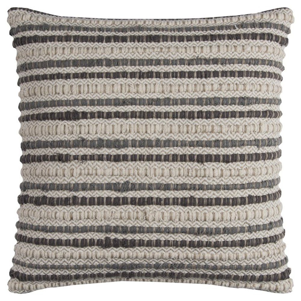 20" Gray Beige Nubby Texture Bands Throw Pillow HomeRoots