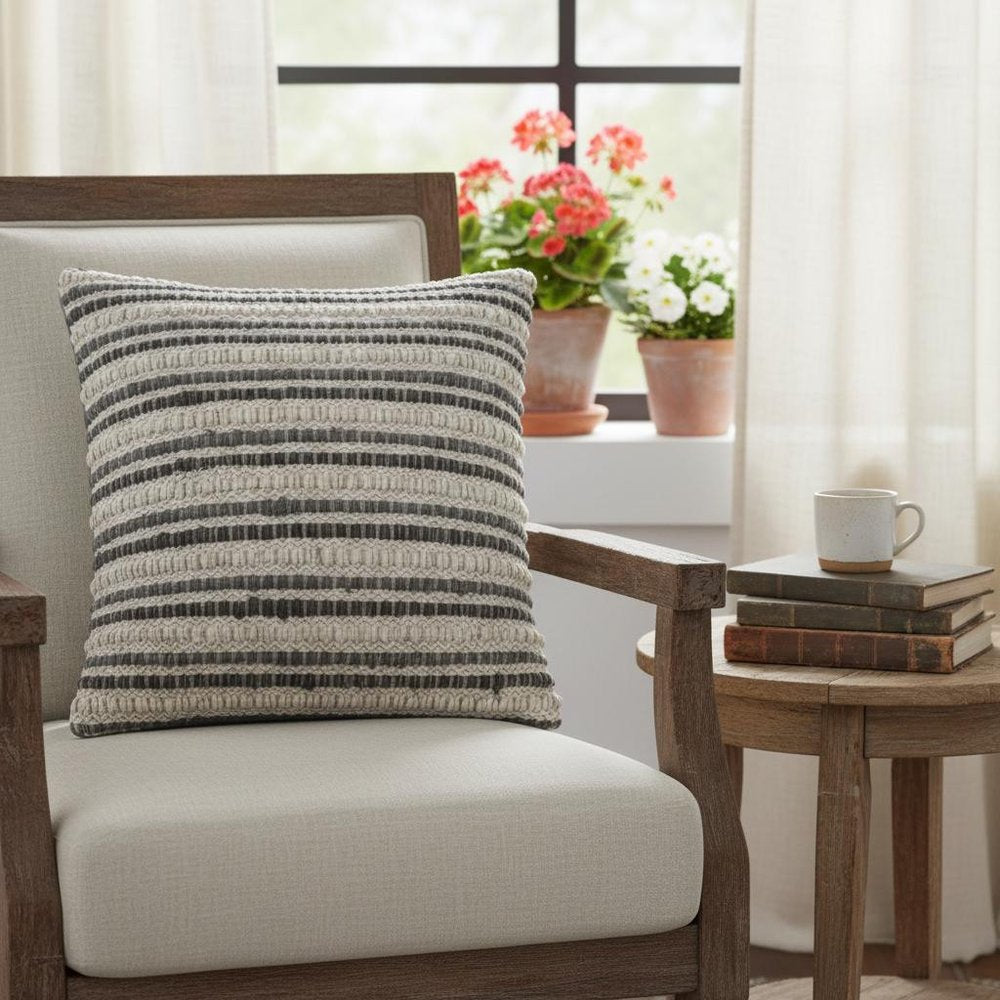 20" Gray Beige Nubby Texture Bands Throw Pillow — view 6