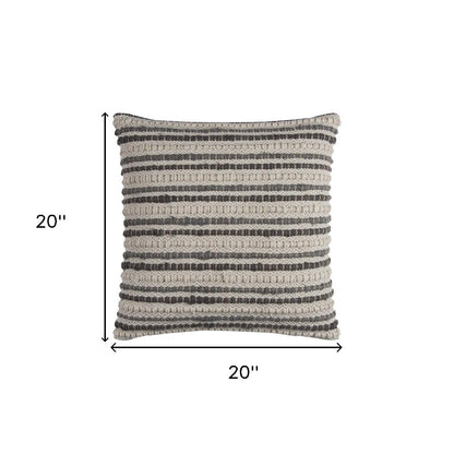 20" Gray Beige Nubby Texture Bands Throw Pillow FurniFindUSA