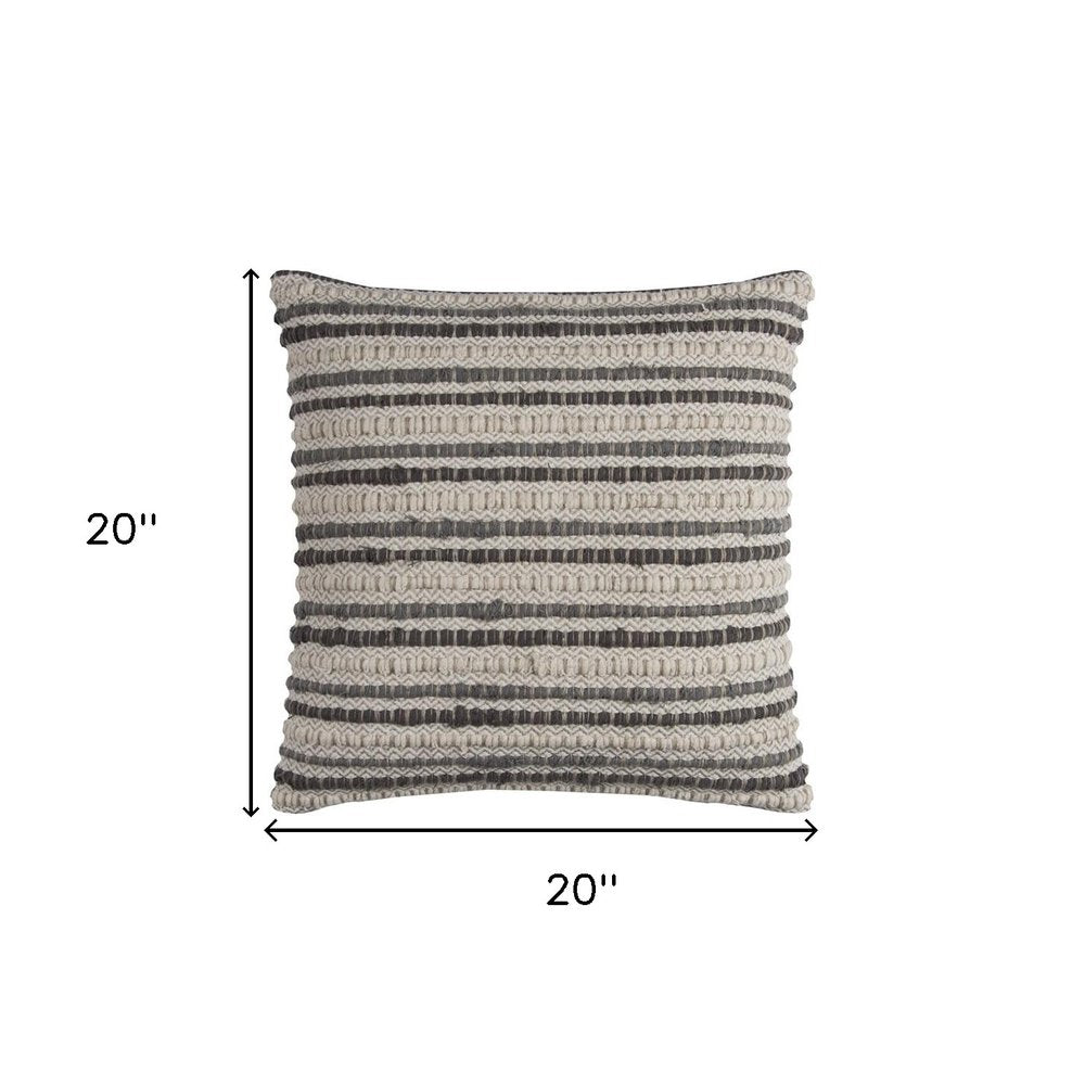 20" Gray Beige Nubby Texture Bands Throw Pillow — view 3