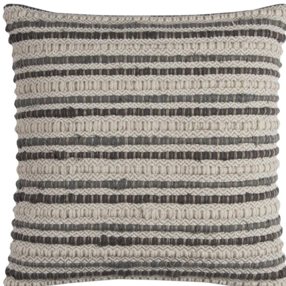 20" Gray Beige Nubby Texture Bands Throw Pillow HomeRoots