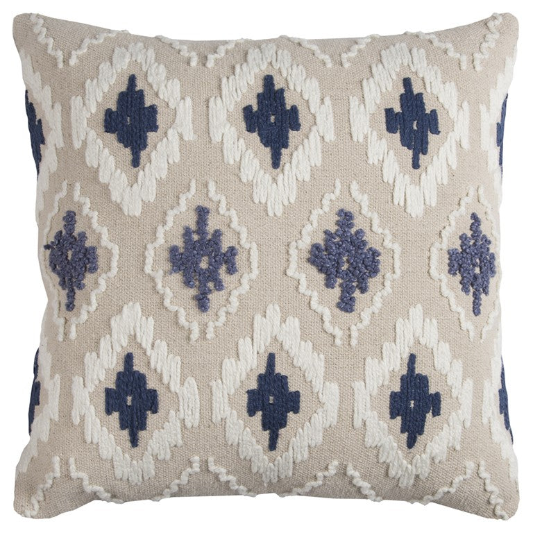 Navy Beige Classic Ikat Pattern Throw Pillow FurniFindUSA
