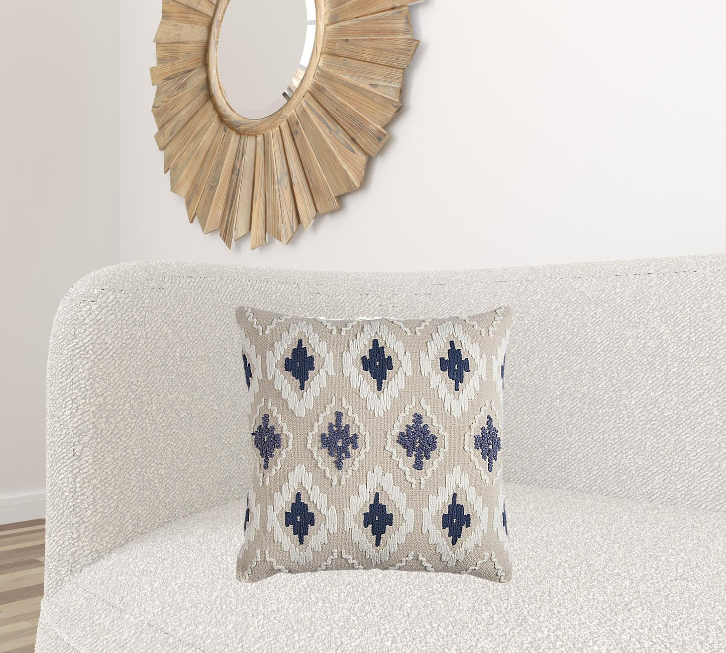 Navy Beige Classic Ikat Pattern Throw Pillow FurniFindUSA
