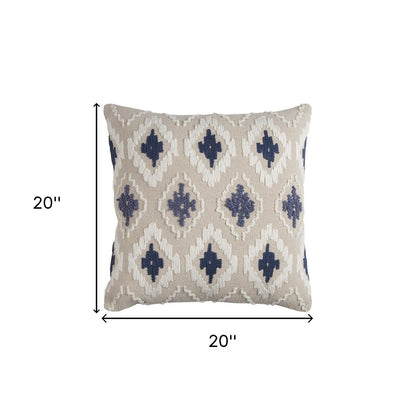 Navy Beige Classic Ikat Pattern Throw Pillow FurniFindUSA