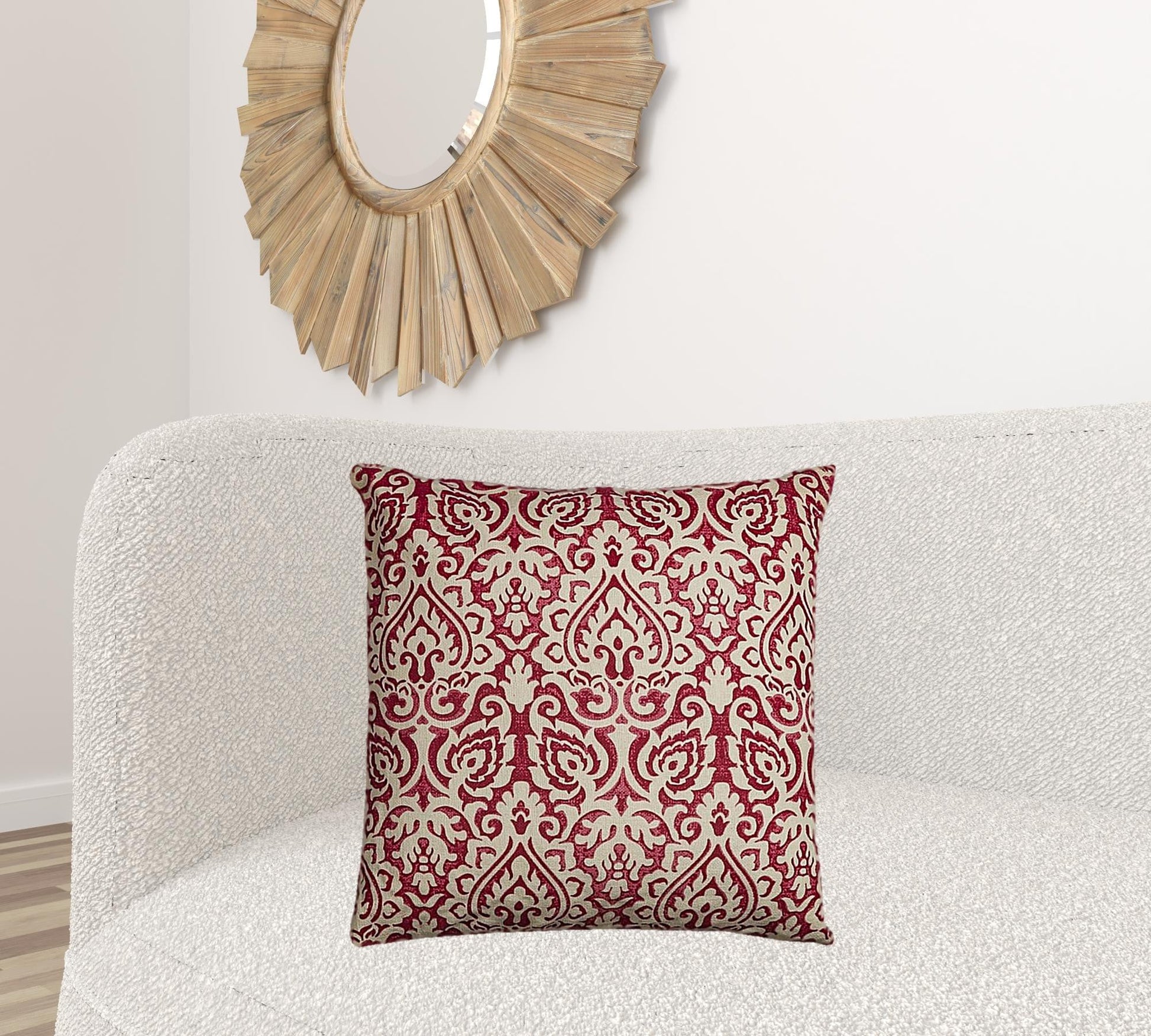 Red Natural Distressed Damask Throw Pillow FurniFindUSA
