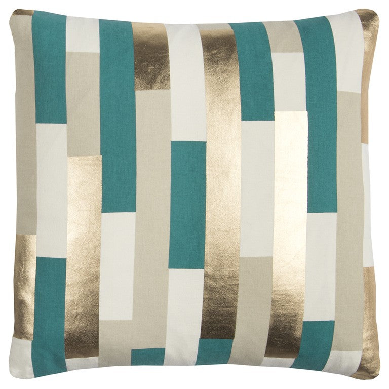 Teal Gold Metallic Stripe Throw Pillow FurniFindUSA