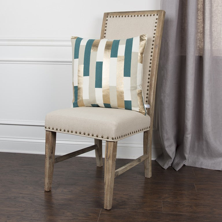 Teal Gold Metallic Stripe Throw Pillow FurniFindUSA
