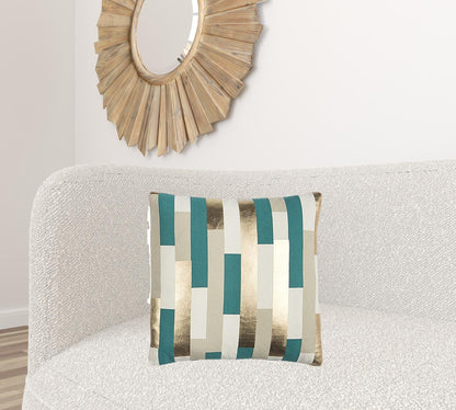 Teal Gold Metallic Stripe Throw Pillow FurniFindUSA