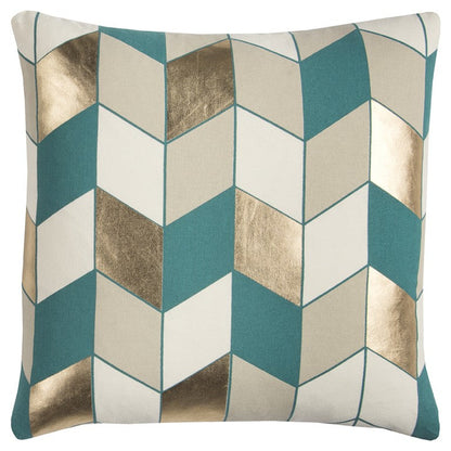 Teal Gold Striped Chevron Throw Pillow FurniFindUSA