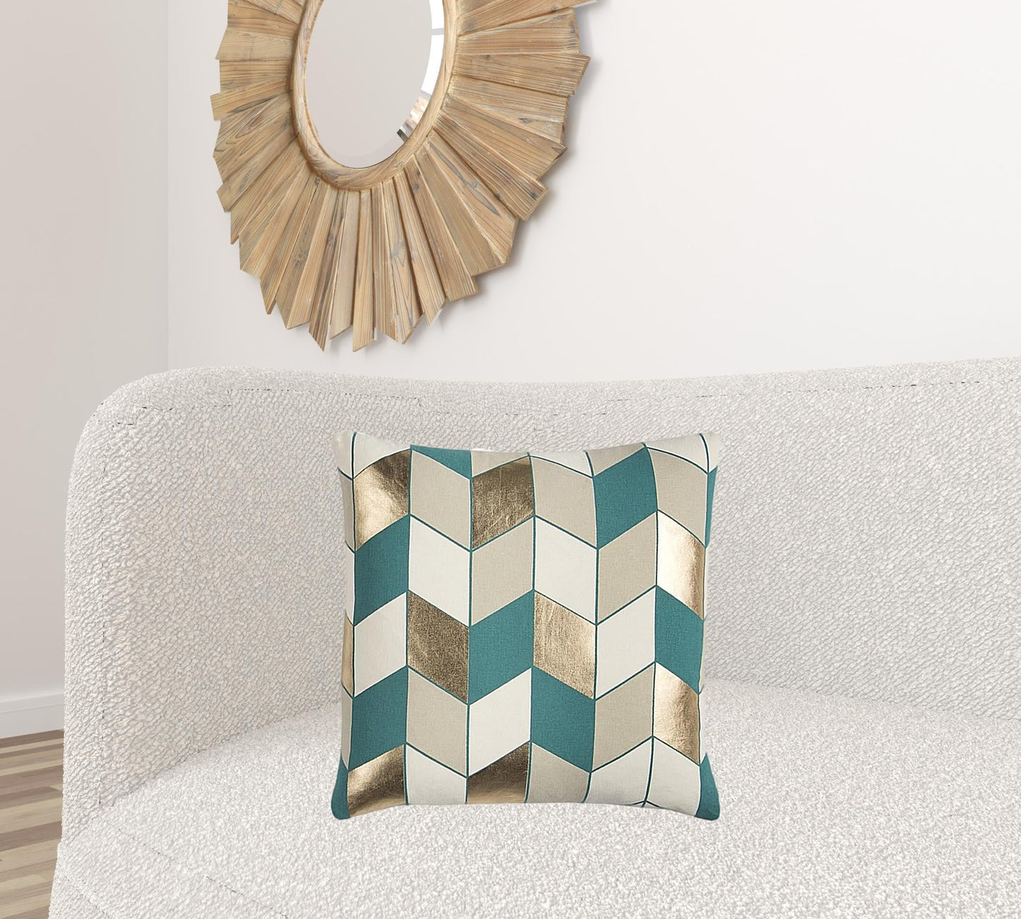 Teal Gold Striped Chevron Throw Pillow FurniFindUSA