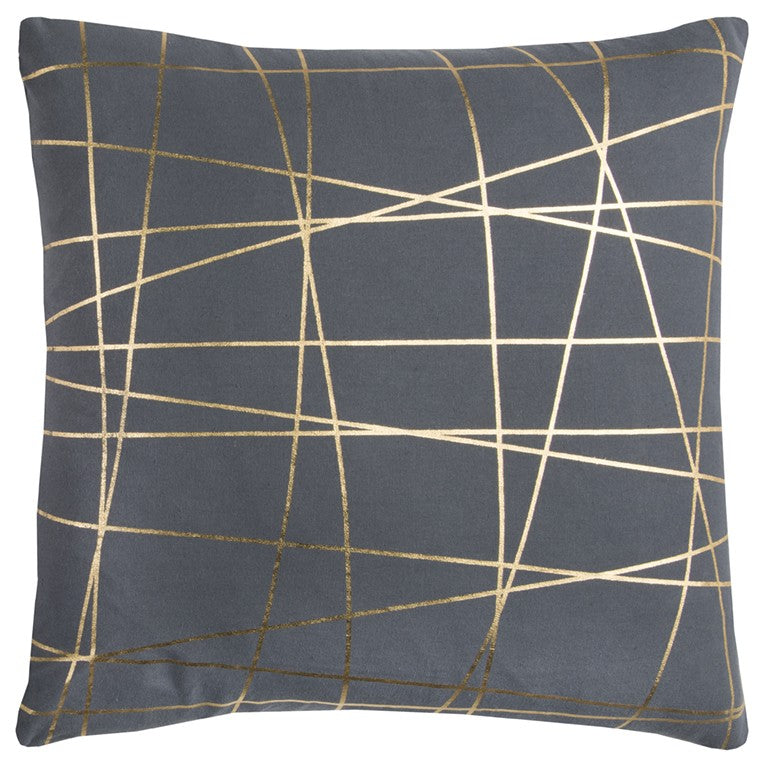 20" Gray and Gold Abstract Linework Cotton Throw Pillow FurniFindUSA