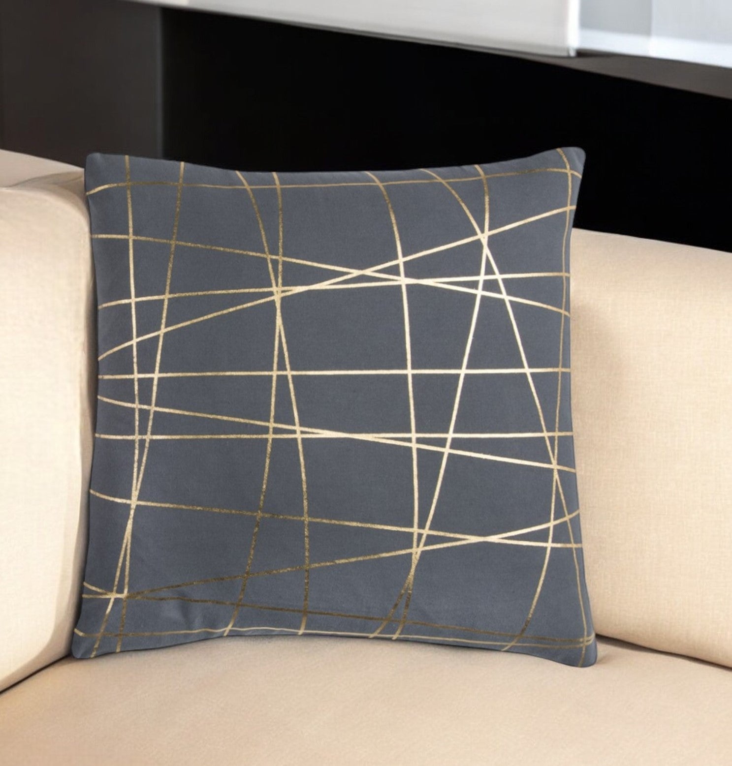 20" Gray and Gold Abstract Linework Cotton Throw Pillow FurniFindUSA