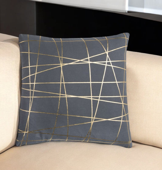 20" Gray and Gold Abstract Linework Cotton Throw Pillow FurniFindUSA