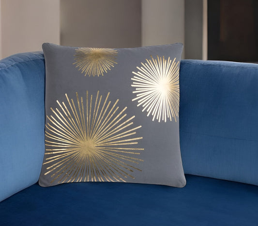 20" Gray and Gold Fireworks Cotton Throw Pillow FurniFindUSA