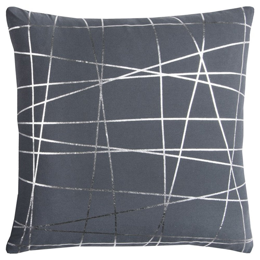 20" Gray and Silver Abstract Linework Cotton Throw Pillow