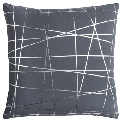 20" Gray and Silver Abstract Linework Cotton Throw Pillow