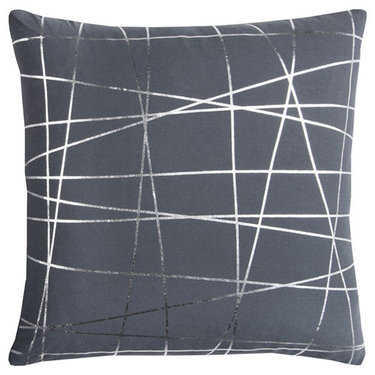 20" Gray and Silver Abstract Linework Cotton Throw Pillow