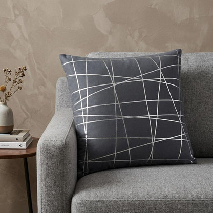 20" Gray and Silver Abstract Linework Cotton Throw Pillow HomeRoots