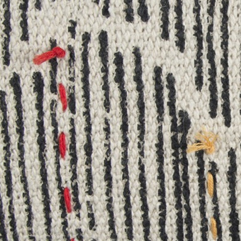 Black White Kantha Stitch and Knots Throw Pillow FurniFindUSA
