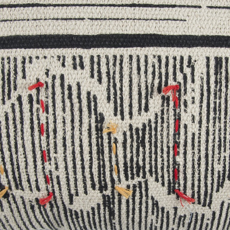 Black White Kantha Stitch and Knots Throw Pillow FurniFindUSA
