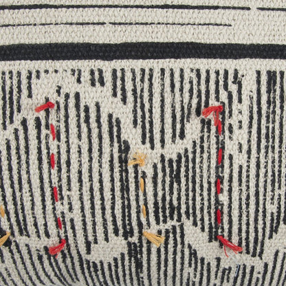Black White Kantha Stitch and Knots Throw Pillow FurniFindUSA