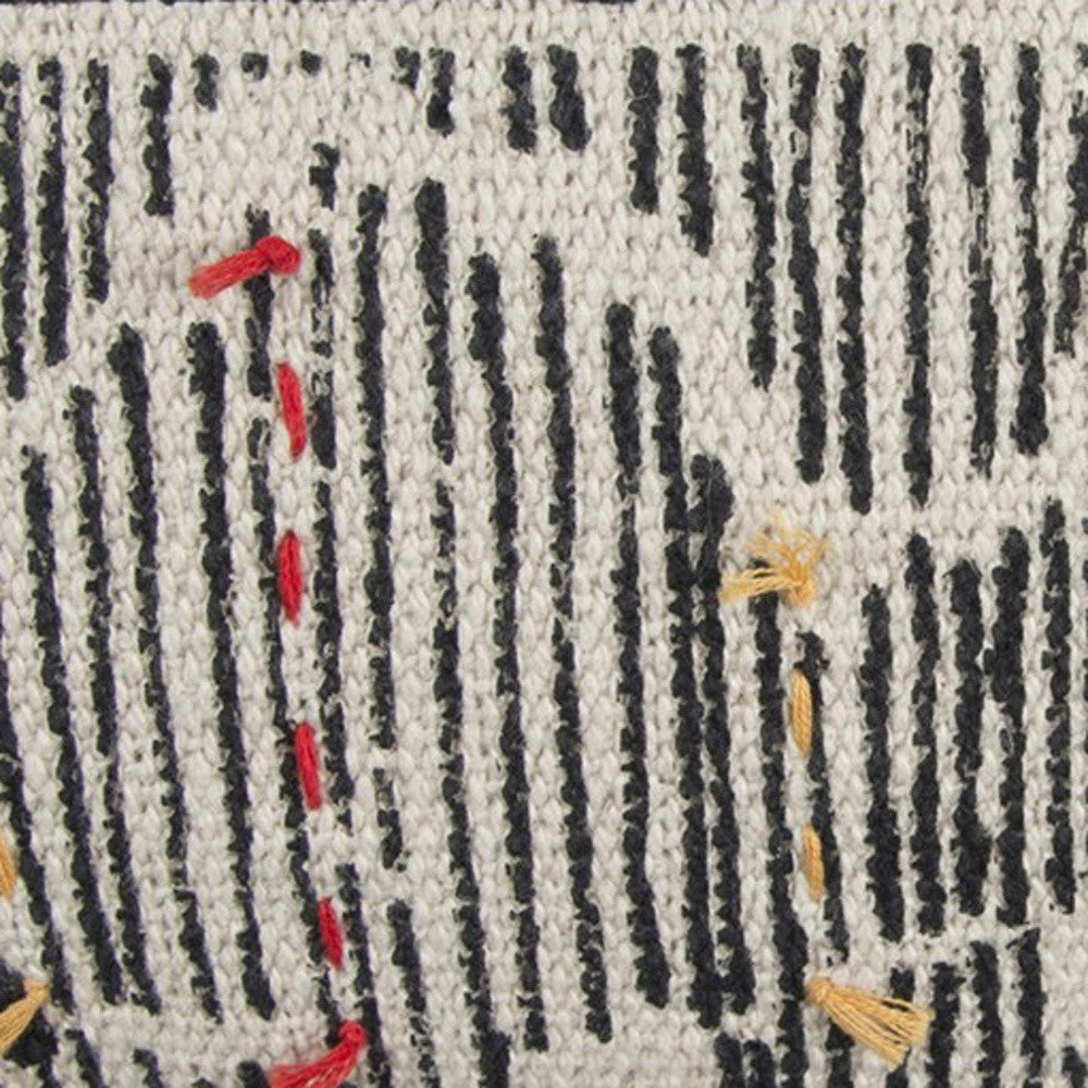 Black White Kantha Stitch and Knots Throw Pillow FurniFindUSA