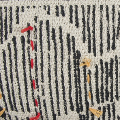 Black White Kantha Stitch and Knots Throw Pillow FurniFindUSA