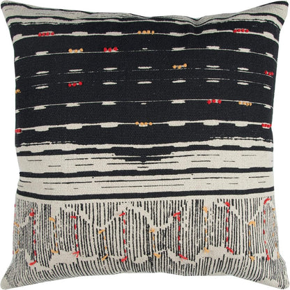 22" Black And White Striped Cotton Throw Pillow